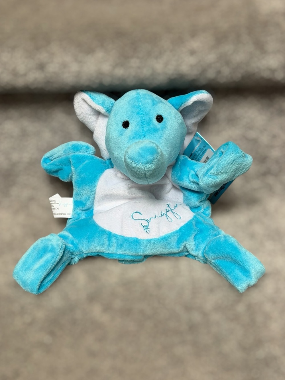 NEW Snuggin Sweet Baby Bliss Blue Elephant Lovey Pacifier Holder Plush Nursery